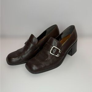 VTG Caramba Brazil Women’s Pump Brown Leather Block Heel Loafer Buckle 90s Shoe